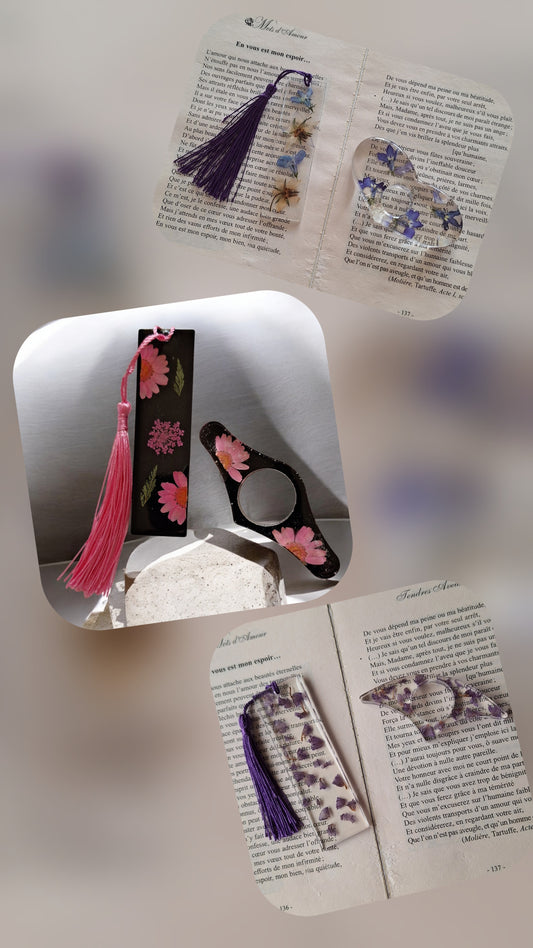 Ensemble Marque-Page & Bague de Lecture Fait Main en Résine Époxy