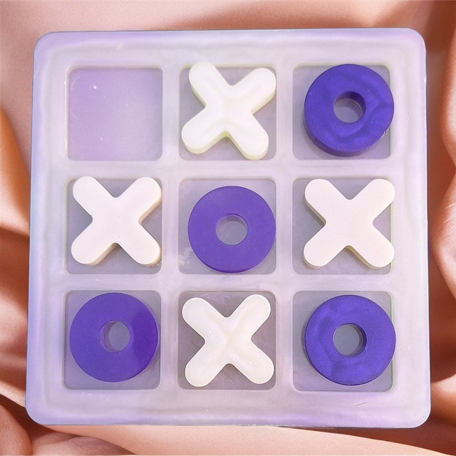 Jeu de Morpion (Tic-Tac-Toe) en Résine Époxy - Couleurs [Violet & Crème] - Grand Modèle de Luxe