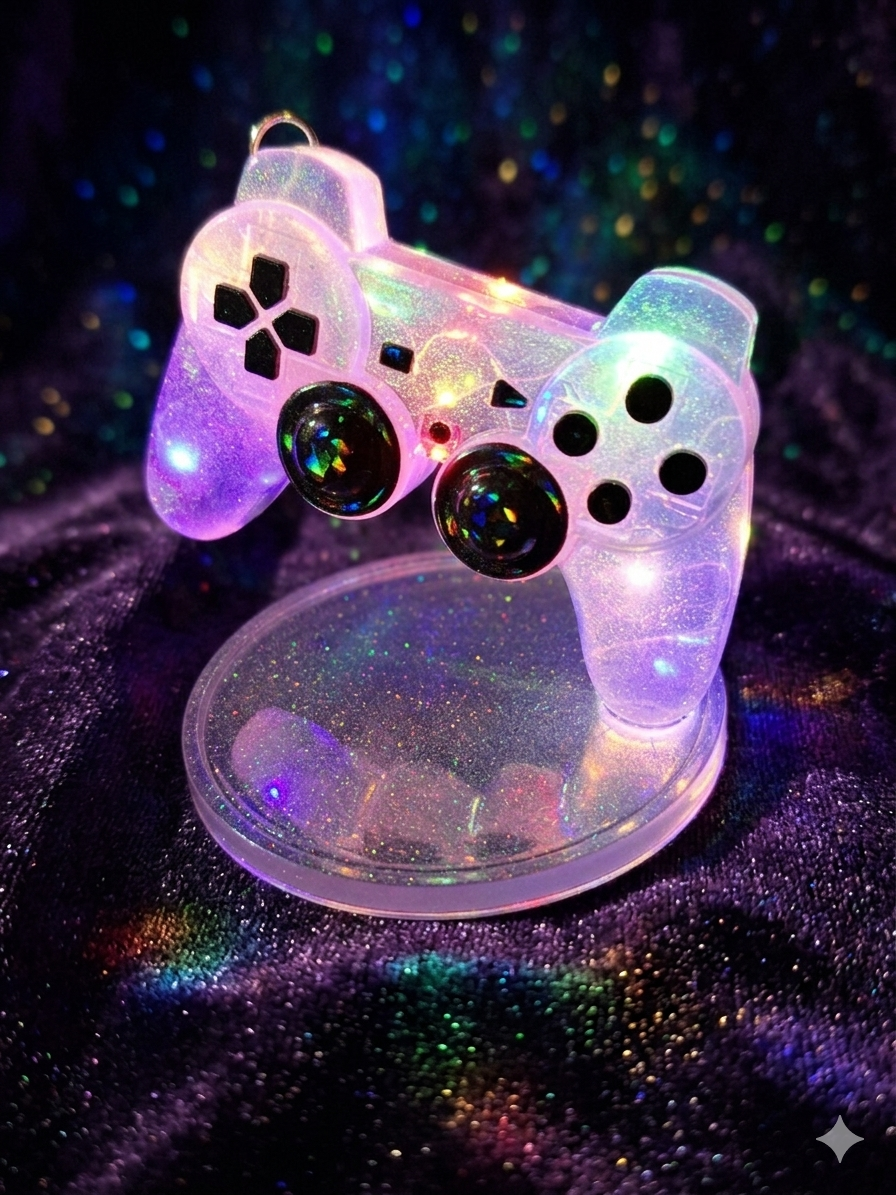 Veilleuse Manette Gamer Artisanale - Résine Pailletée et LED multicolore