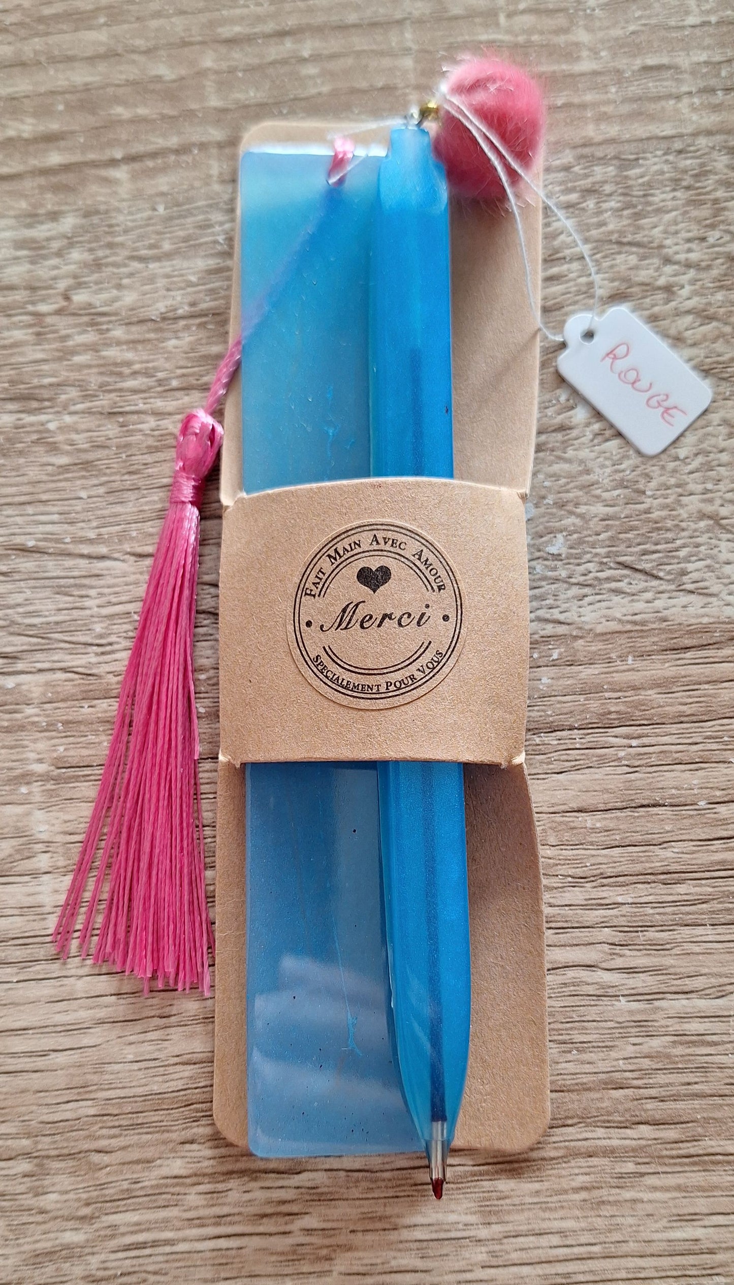 Coffret Duo Marque-page et Stylo en Résine Fait Main