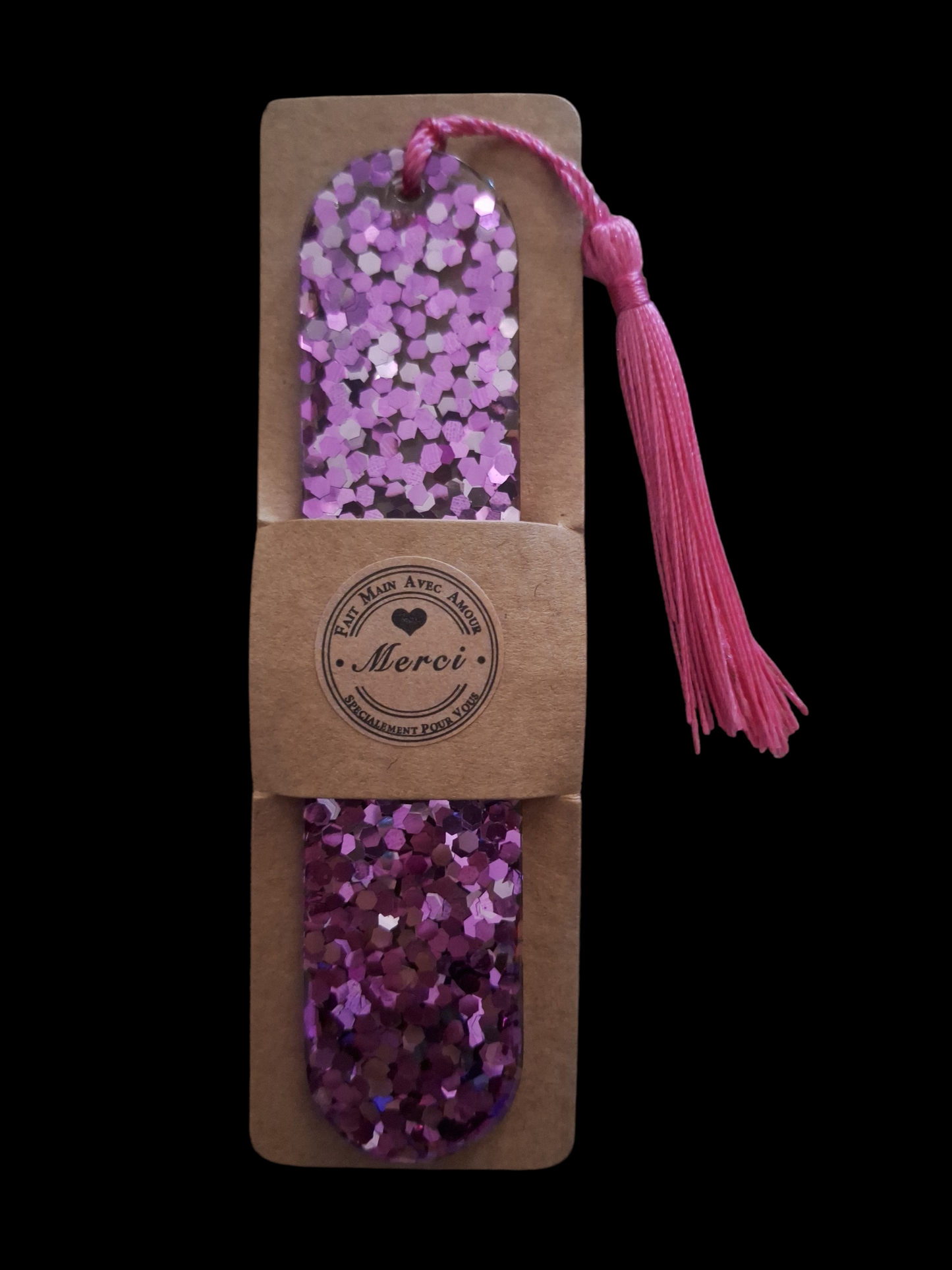 Marque-Page en Résine Époxy Paillettes Roses et Violettes – Fait Main