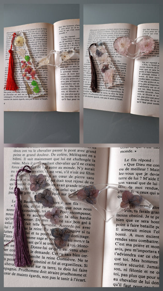 🌸Marque-pages en résine + bague de lecture assortie – Fleurs naturelles séchées 🌸