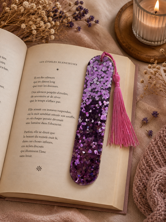 Marque-Page Paillettes Roses et Violettes – Fait Main -  idée cadeau pour elle, maîtresse, ATSEM