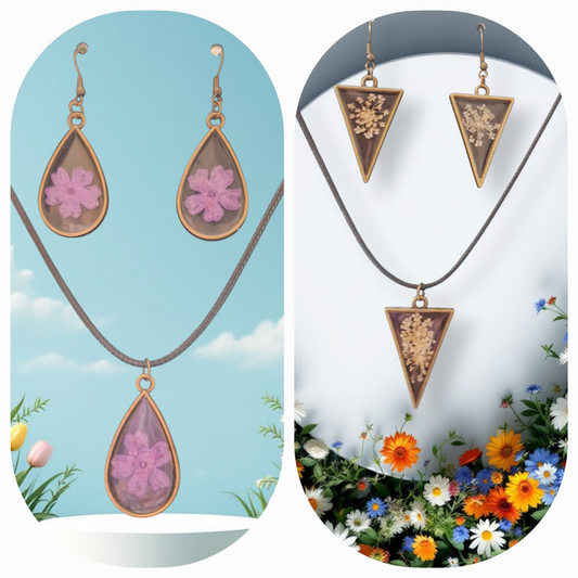 Parure élégante en résine époxy – Inclusion de fleurs séchées
