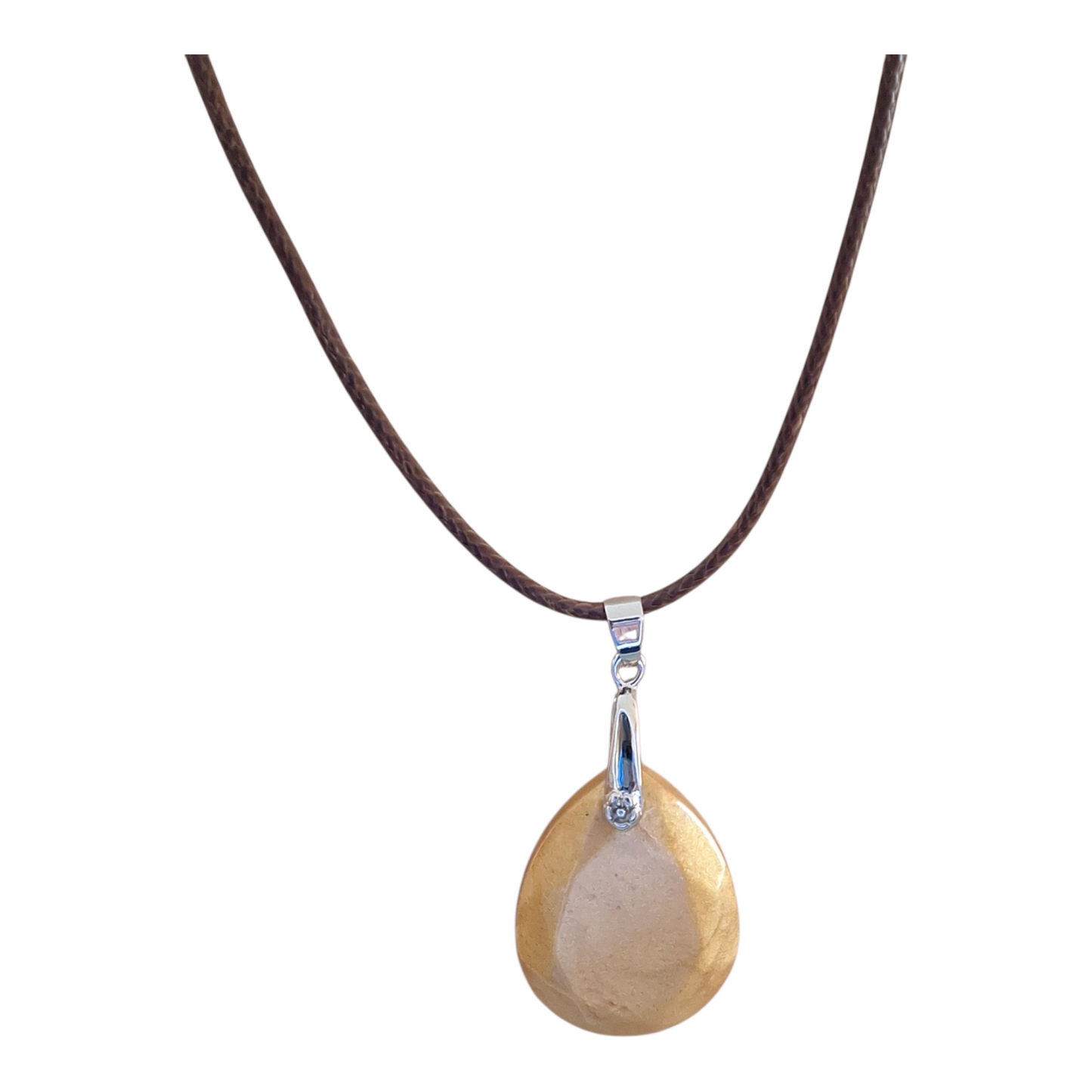 Pendentif Goutte Artisanal en Résine Beige Doré et Poudre de Mica