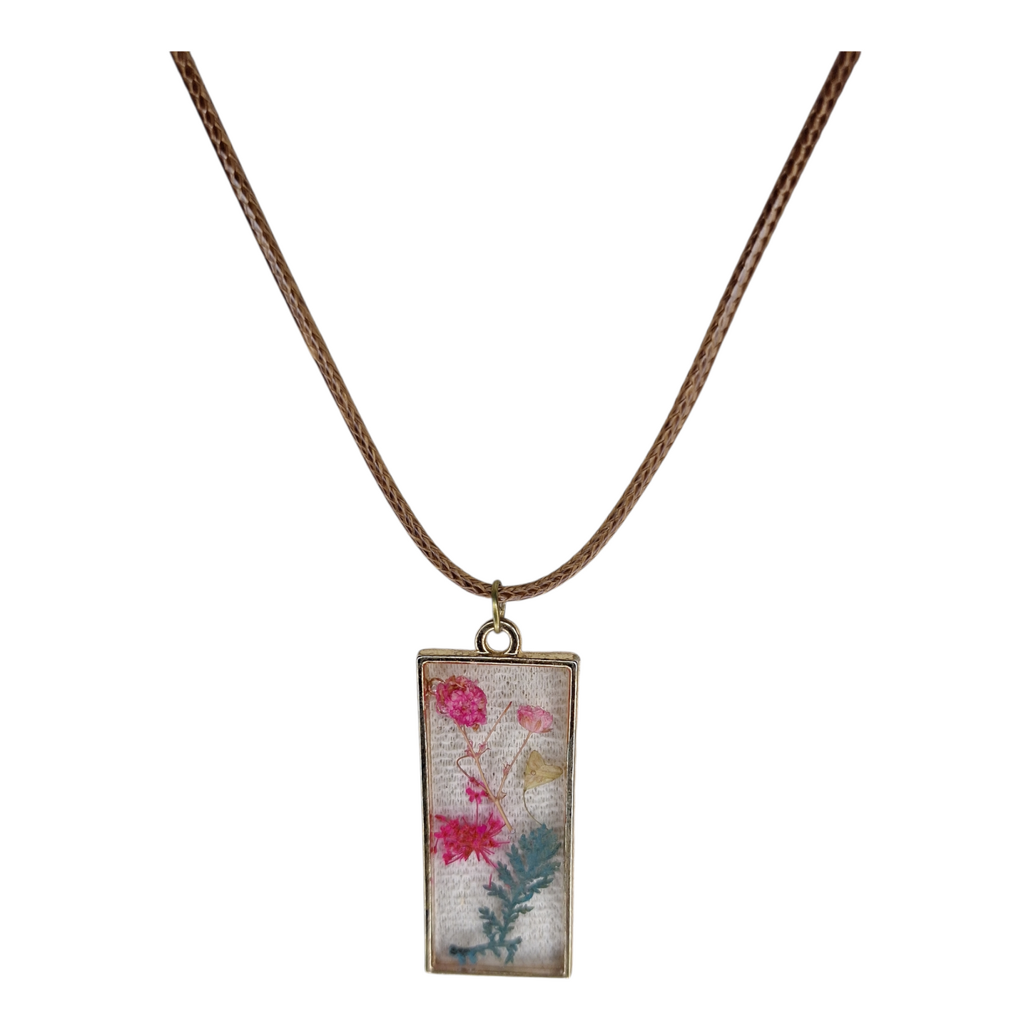Sautoir Rectangulaire Botanique - Fleurs Sauvages Roses et Feuillage