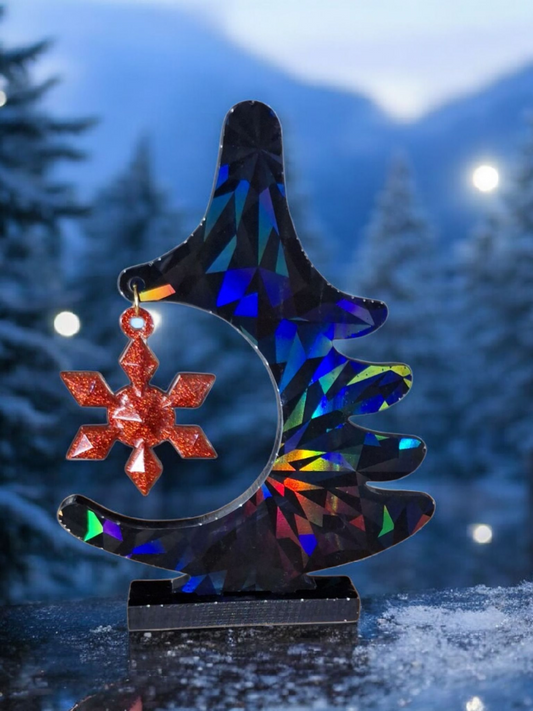 Sapin de Noël Décoratif en Résine Scintillante - Collection Fêtes Holographiques