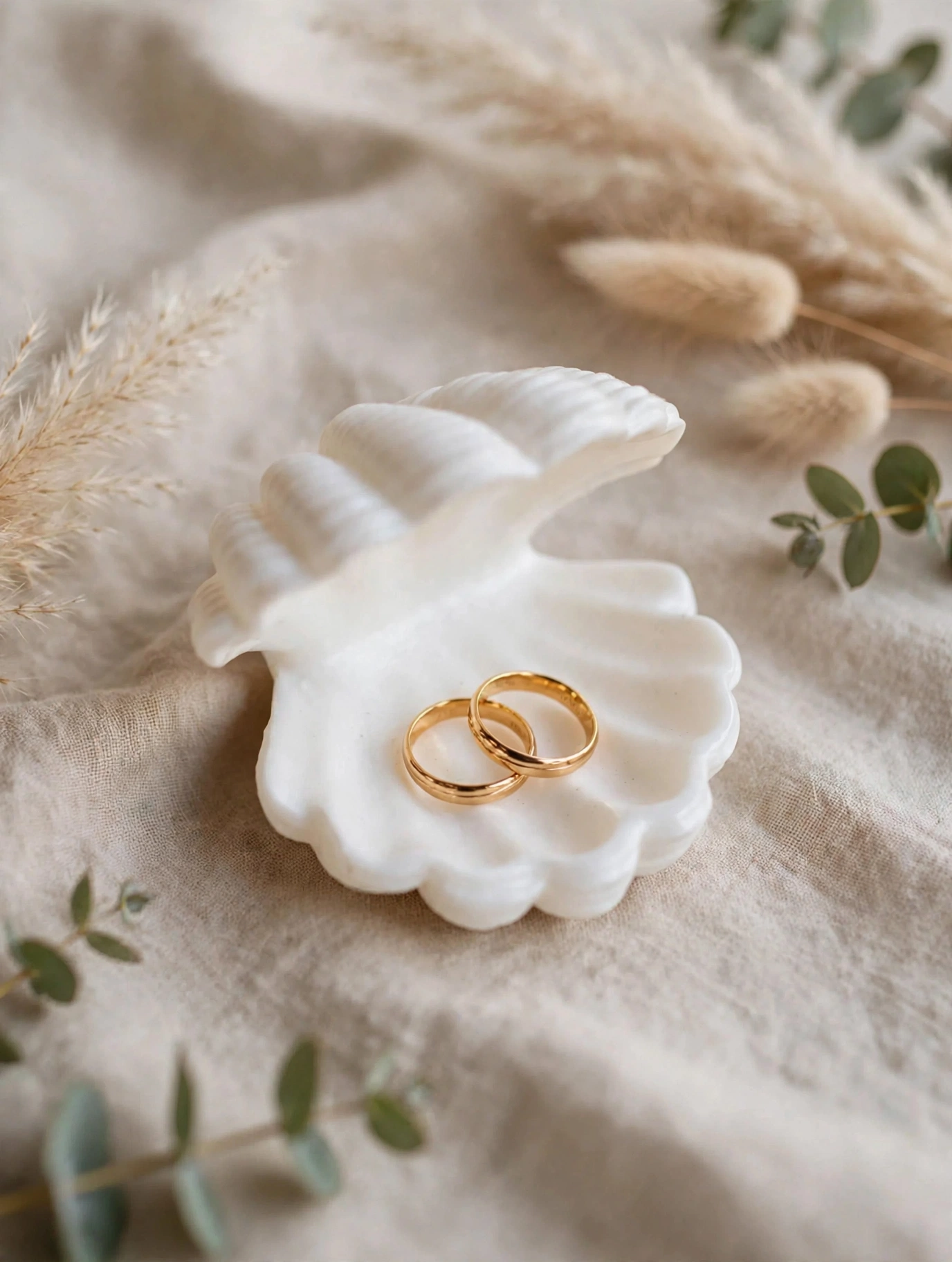 Porte-Alliances Coquillage Blanc - Boîte à Alliances Mariage Bohème Chic - Fait Main