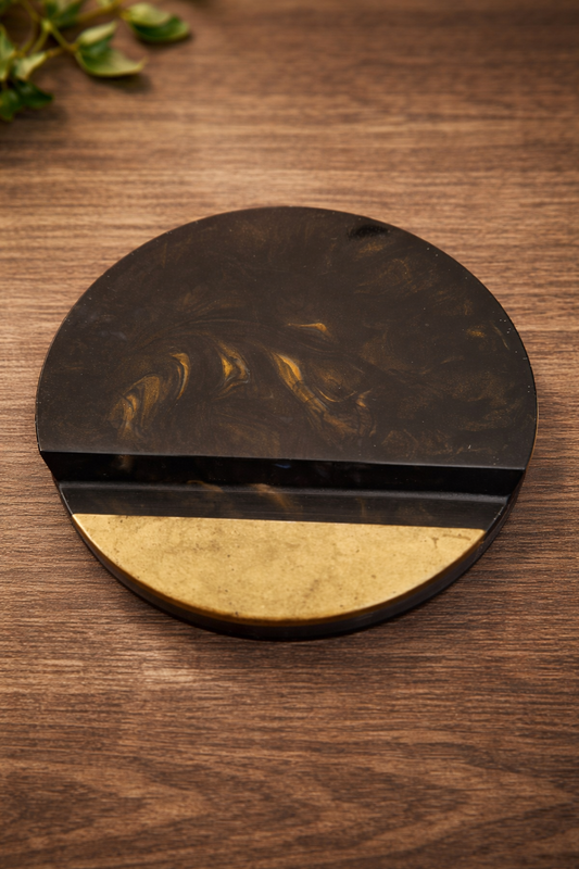 Support de Téléphone Design - Marbre Noir et Or en Résine Artisanale