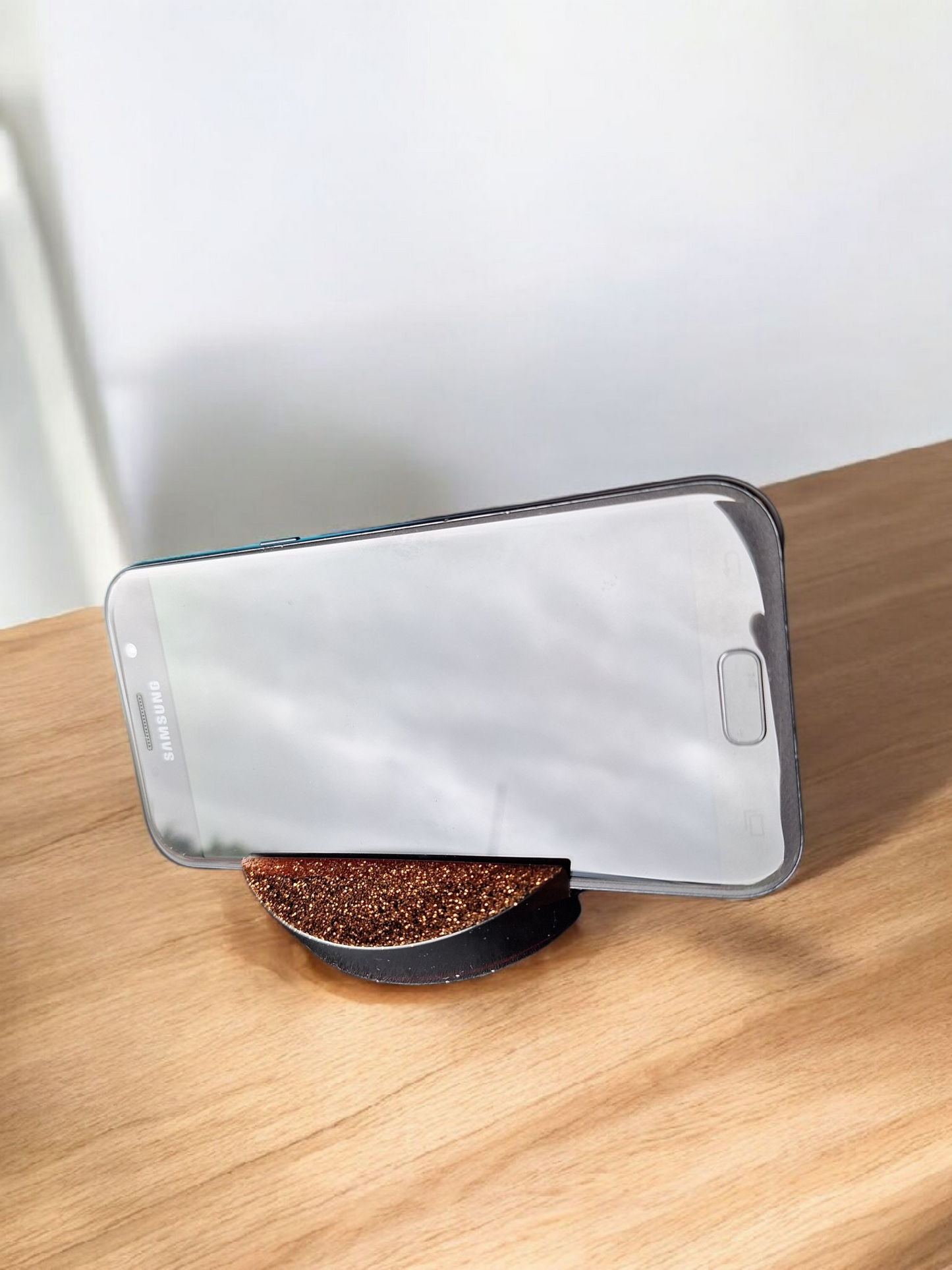 Support Téléphone Tablette Résine Pailletée Cuivre Or Fait Main