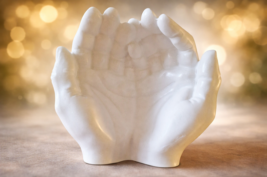Vide-poches Artisanal "Mains Jointes" en Nature Resin - Blanc Marbré