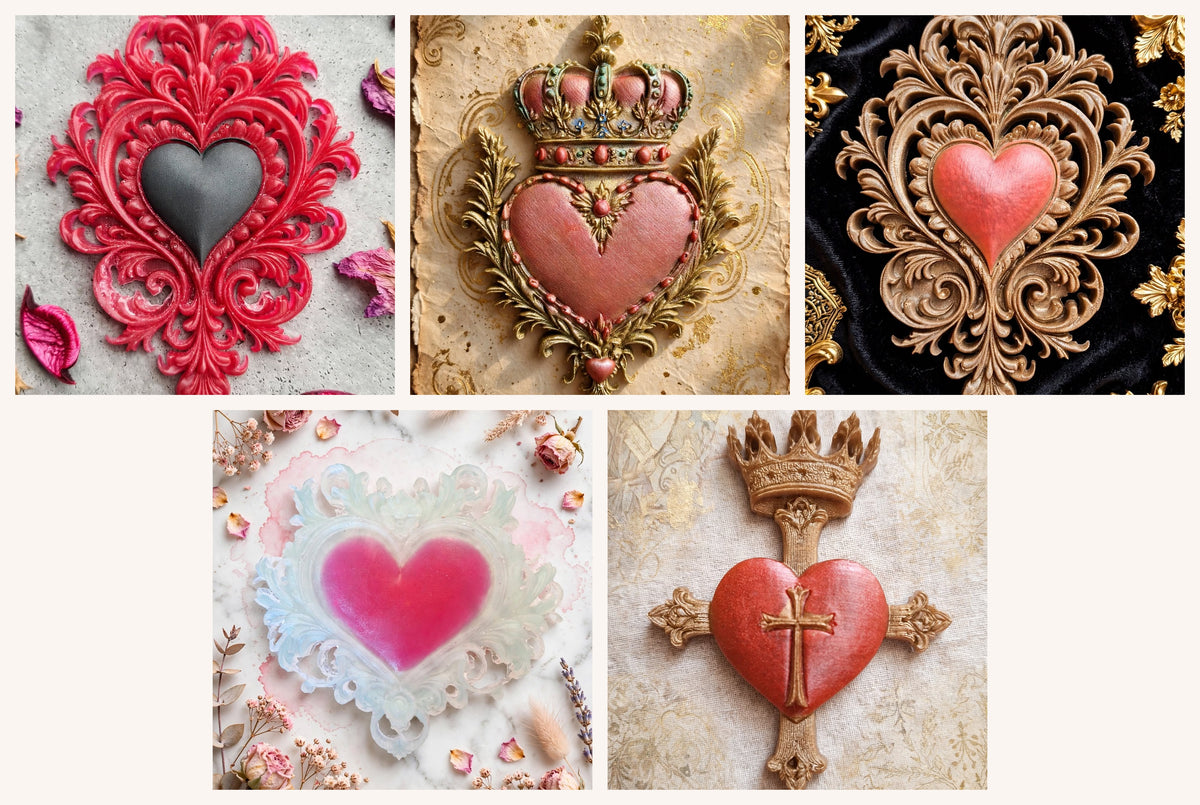 Magnet Cœur Sacré Ex-Voto Baroque - Magnet Frigo Résine Fait Main - Collection 5 Modèles