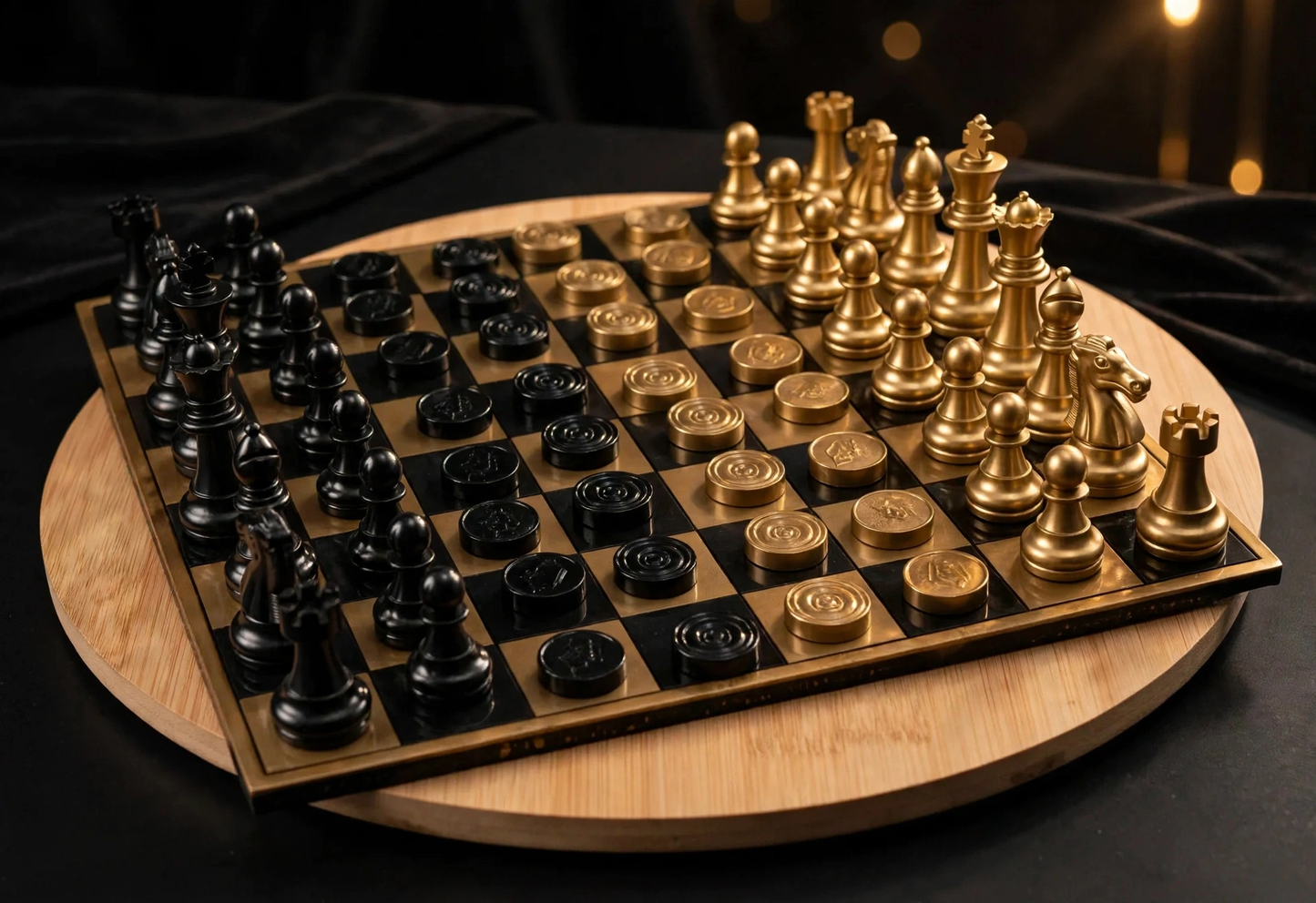 Jeu d'Échecs 2-en-1 en Résine Époxy - Échiquier et Jeu de Dames - Plateau 27,5 x 27,5 cm - Noir et Doré - Fait Main | Résin'éclat - idée cadeau pour elle, lui