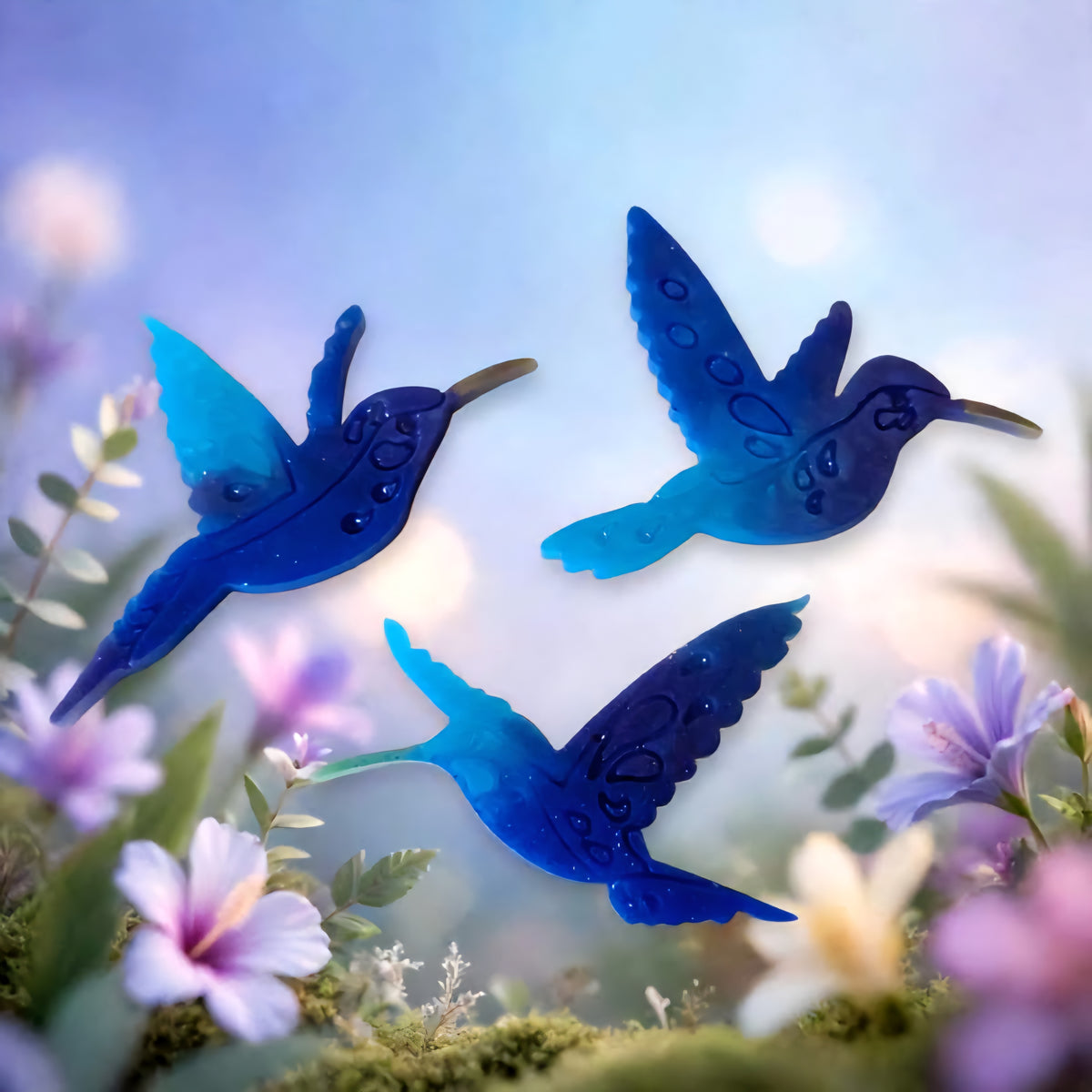 Lot de 3 Colibris Bleu Lagon Percés - A Suspendre ou Déco Murale