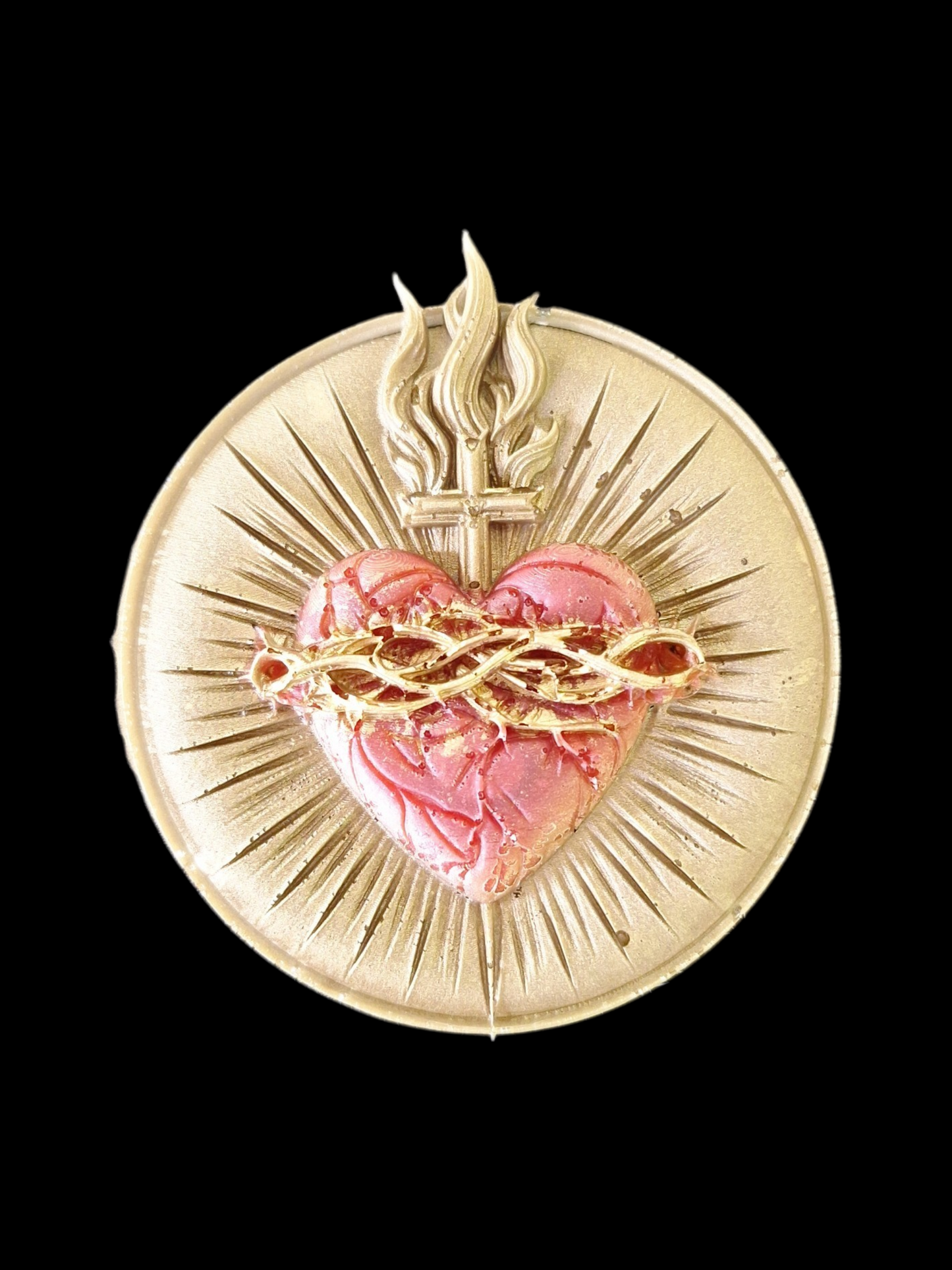 Ex-voto Mural Médaillon Cœur Sacré Rouge et Or – Création Artisanale - Idée cadeau pour elle, lui