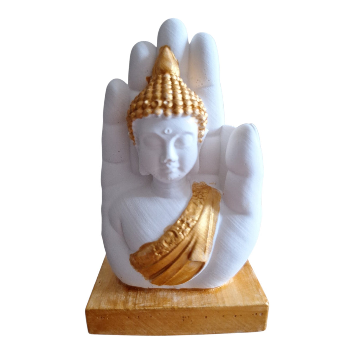 Statue Bouddha en Résine Naturelle et Or dans la Main Protectrice– Décoration Zen & Feng Shui