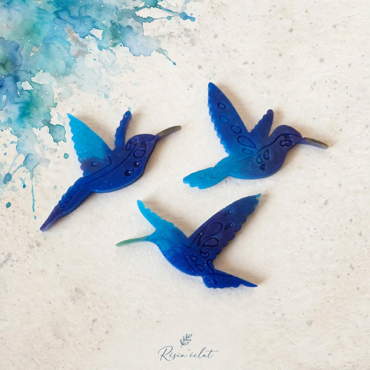 Lot de 3 Colibris Bleu Lagon Percés - A Suspendre ou Déco Murale