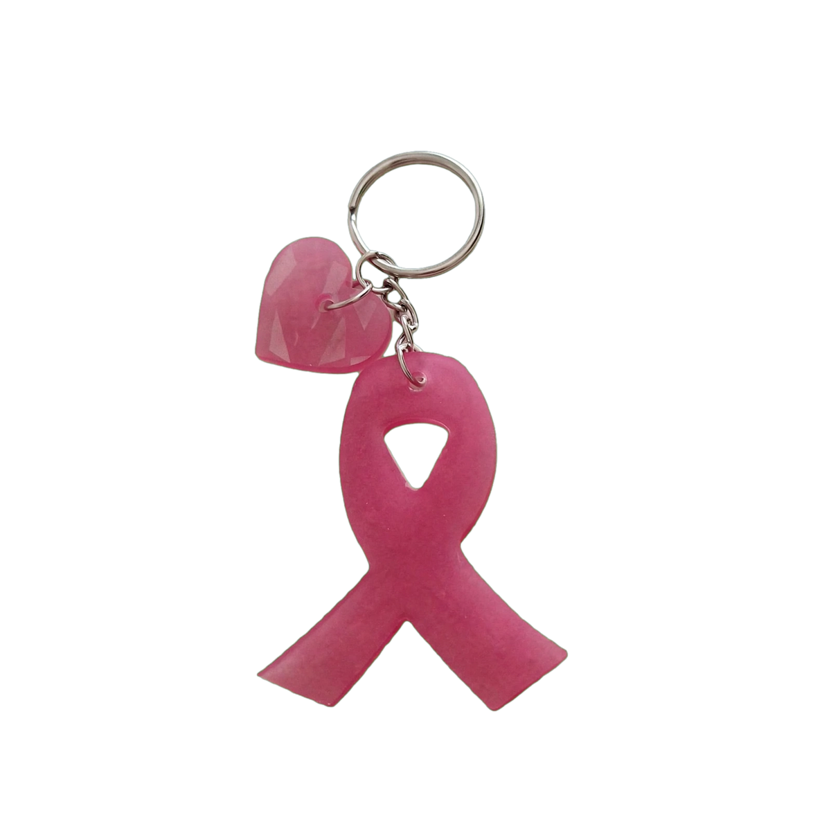 Porte-clé Ruban Rose - Octobre Rose - Résine Fait Main - Cœur ou Fleur