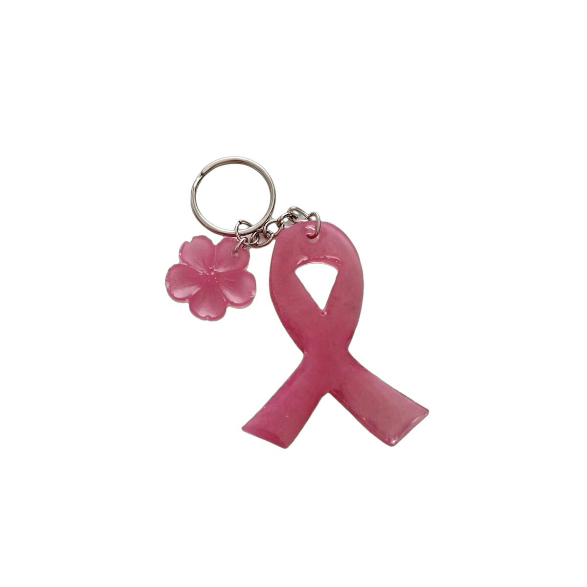 Porte-clé Ruban Rose - Octobre Rose - Résine Fait Main - Cœur ou Fleur