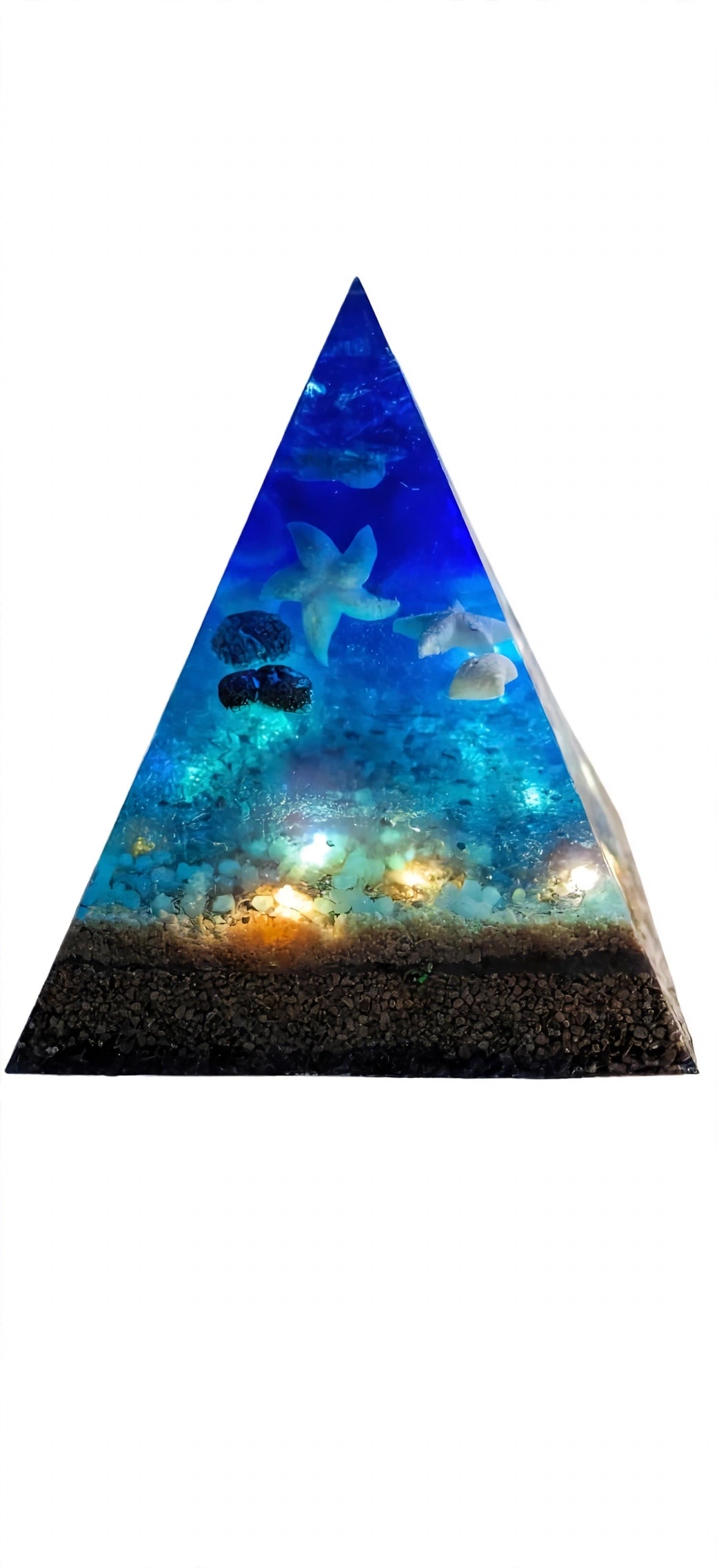 GRANDE PYRAMIDE OCÉAN LUMINEUSE XXL 16cm - 1,344kg - LED INTÉGRÉES - 4 FACES