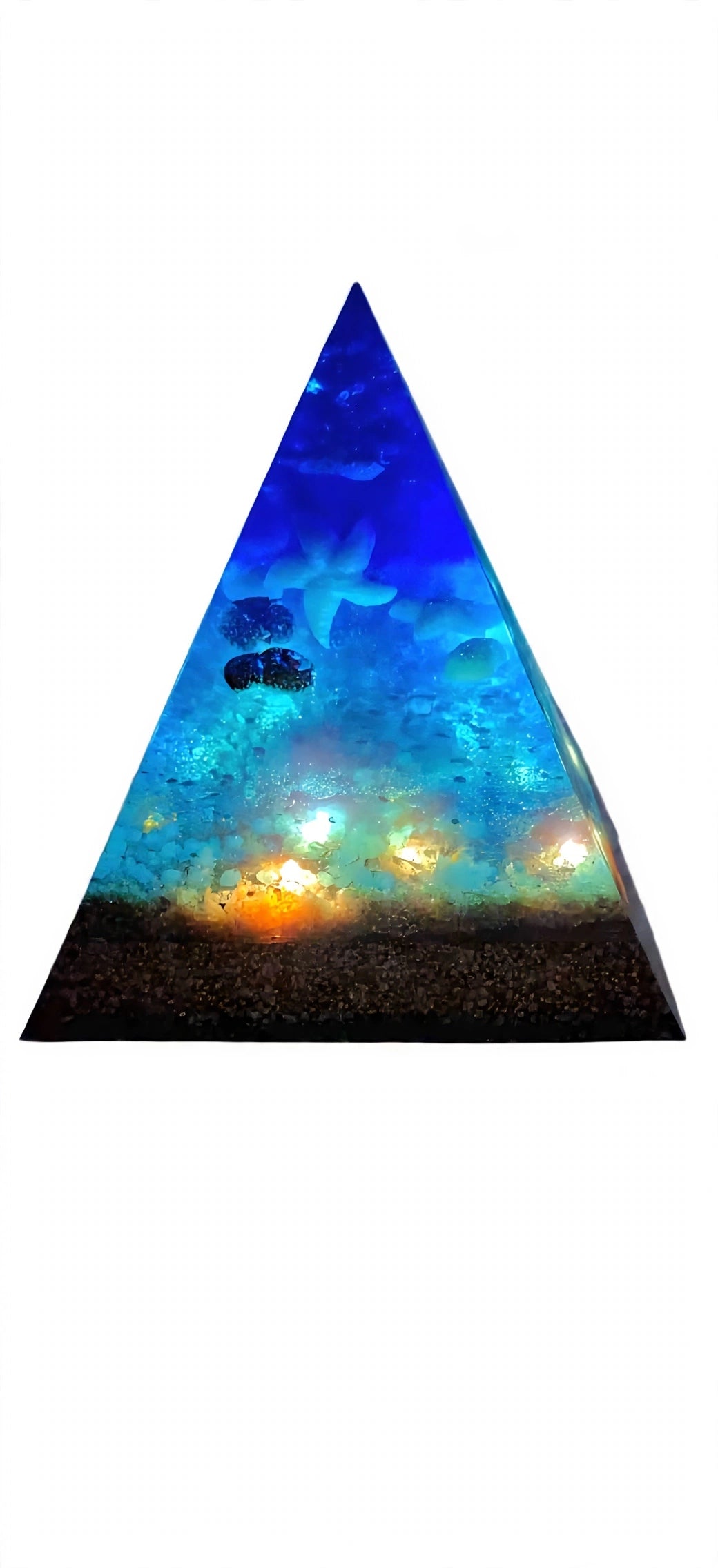 GRANDE PYRAMIDE OCÉAN LUMINEUSE XXL 16cm - 1,344kg - LED INTÉGRÉES - 4 FACES