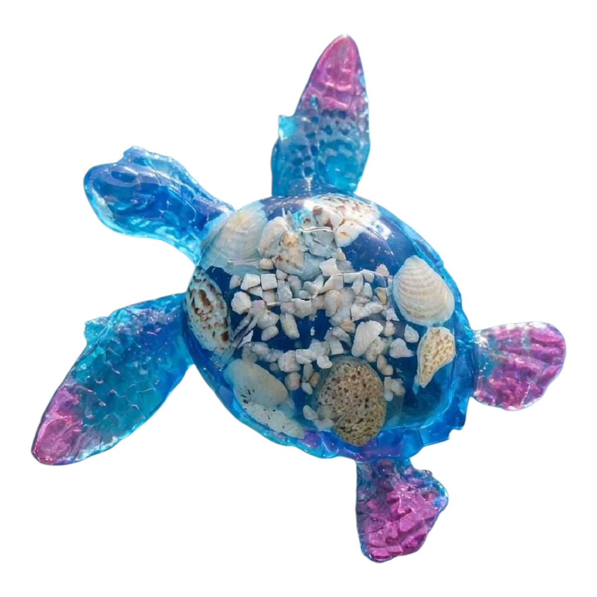 Décoration Tortue Marine Résine Bleue Rose - Coquillages et Graviers