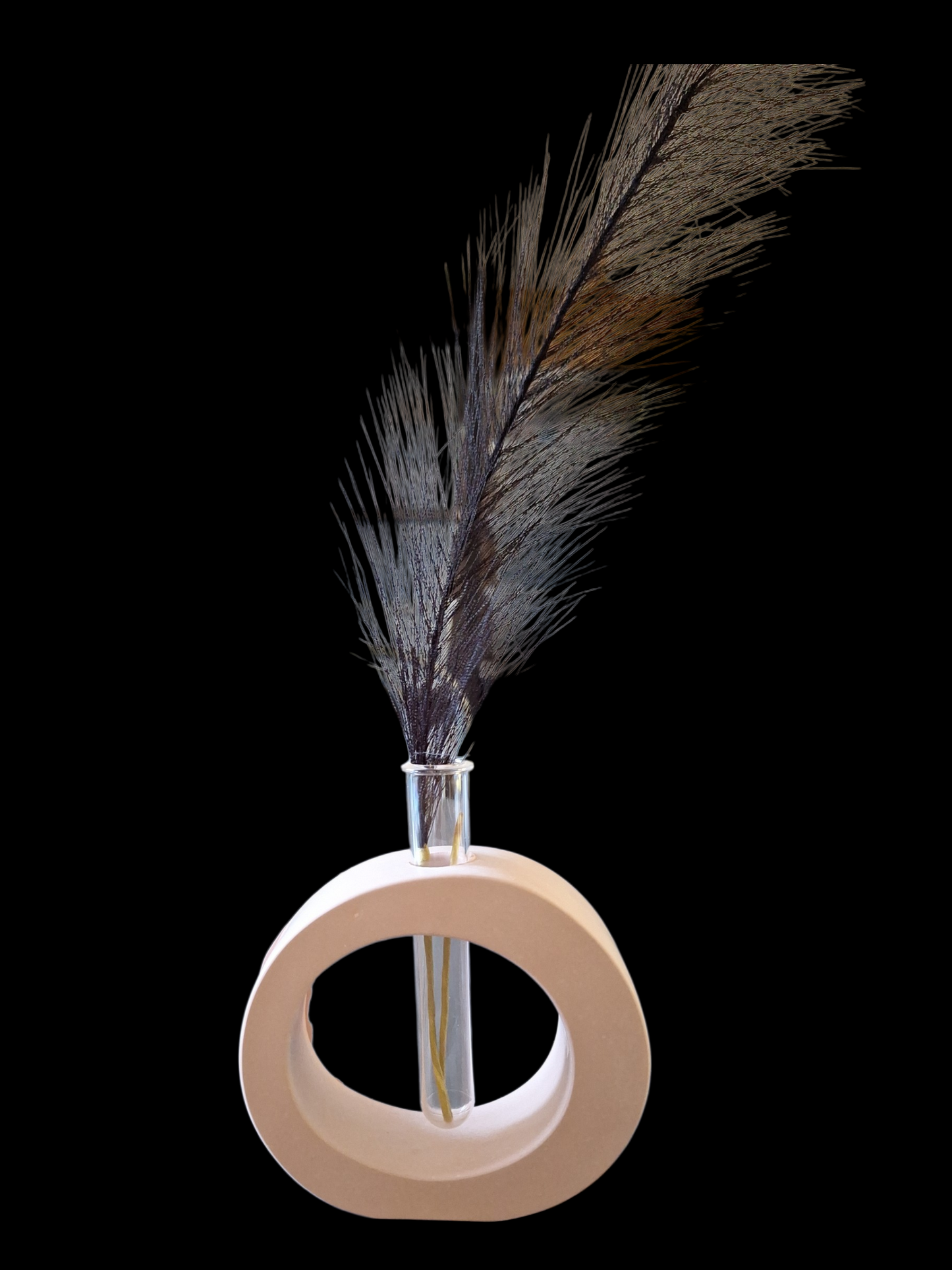Vase Soliflore Design Cercle - Rose Poudré en Résine Minérale avec Tube Amovible