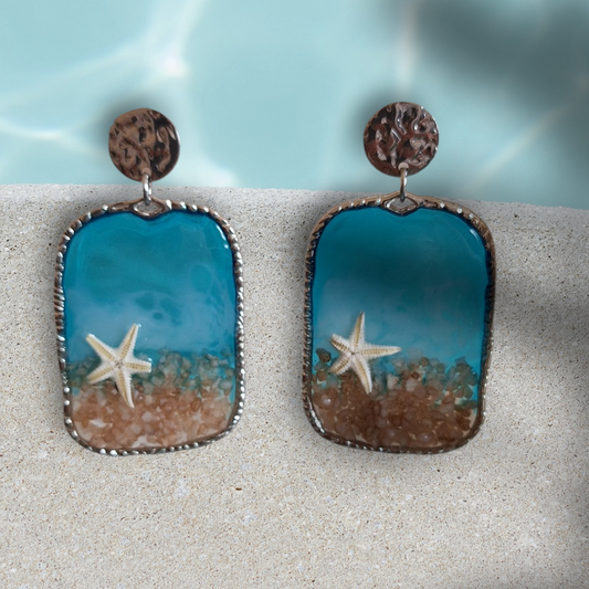 🌊Boucles d’Oreilles "Évasion Marine" – Résine Époxy & Étoiles de Mer