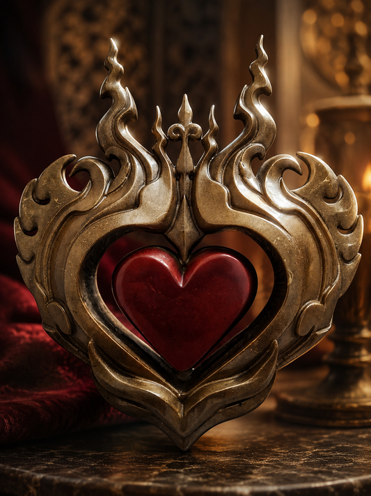 Cœur décoratif en résine époxy effet bronze et rouge – Création artisanale unique