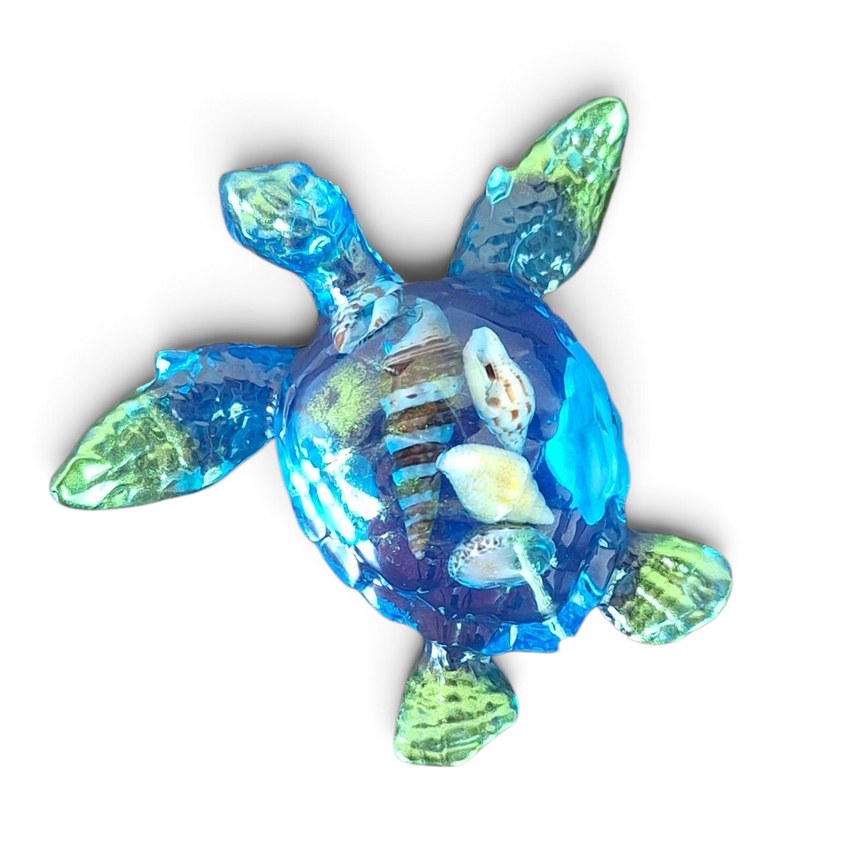 Tortue de Mer en Résine & Coquillages Artisanale (Statuette ou Magnet)