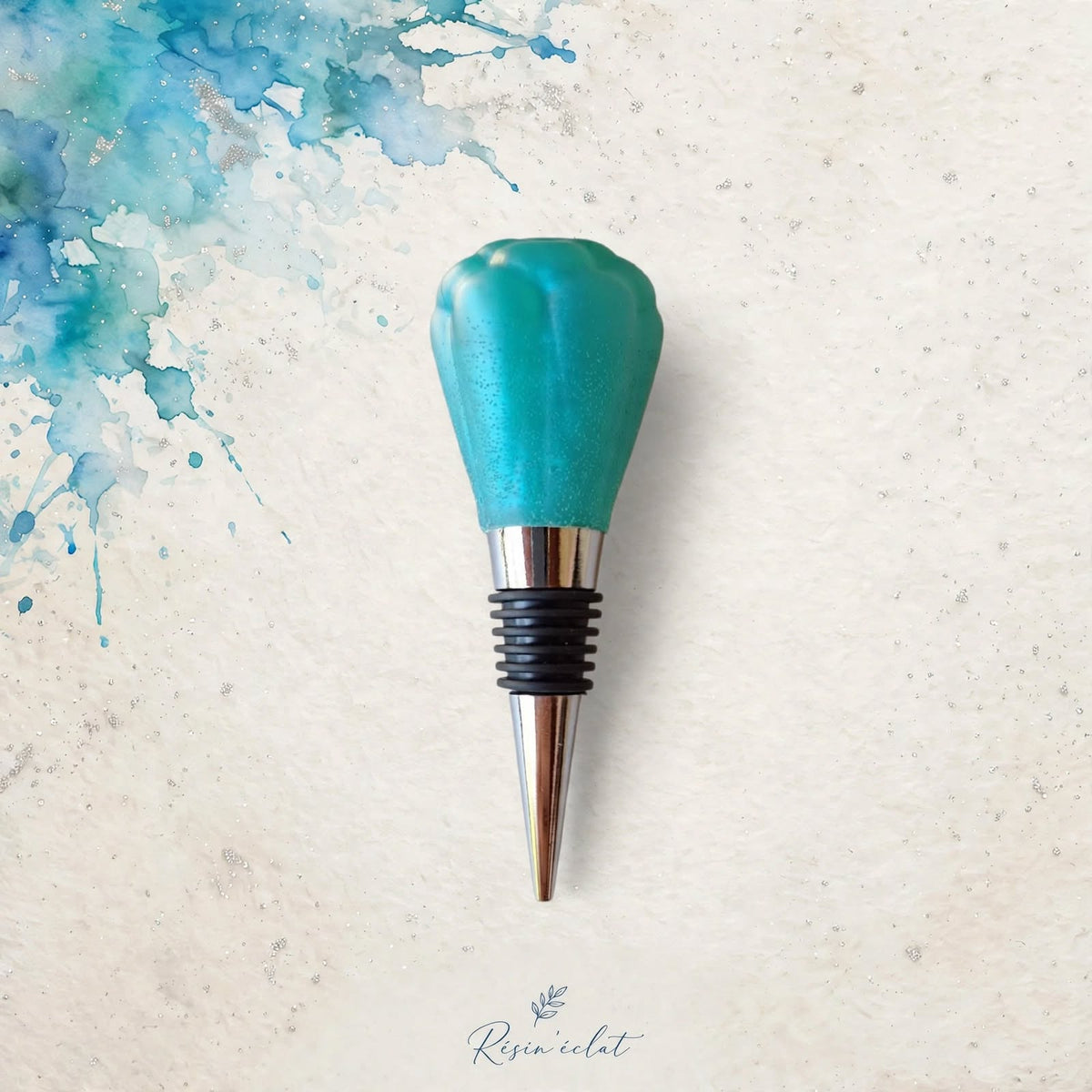 Bouchon de Bouteille Lagon Nacré - Résine Époxy Turquoise - Fait Main Pièce Unique