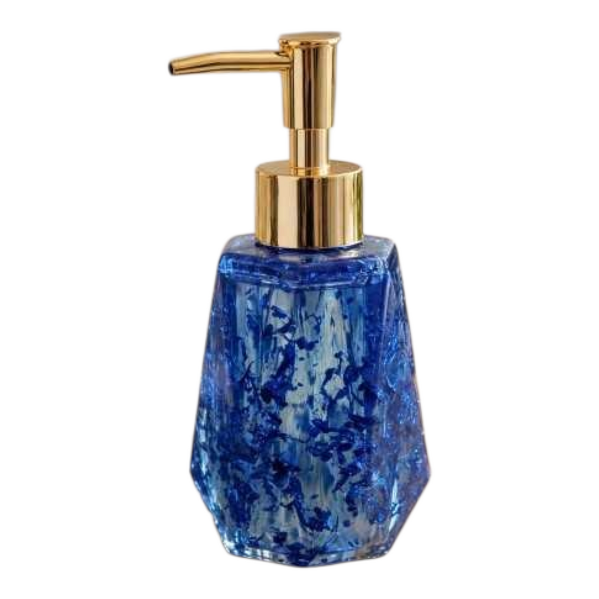 Distributeur de Savon en Résine Époxy Bleu Saphir | Pompe Dorée | Fait Main