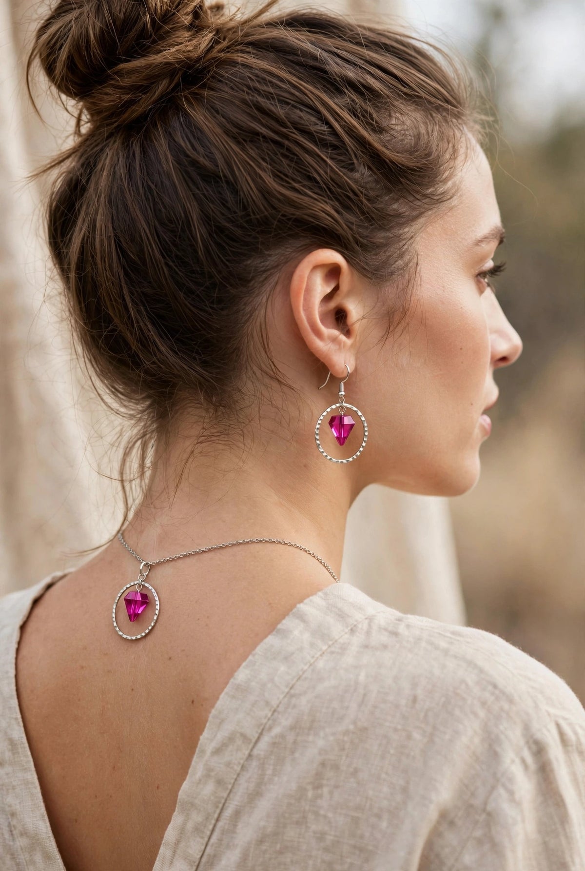 Parure Diamant Résine - Collier et Boucles d'Oreilles | Fuchsia & Sable Doré