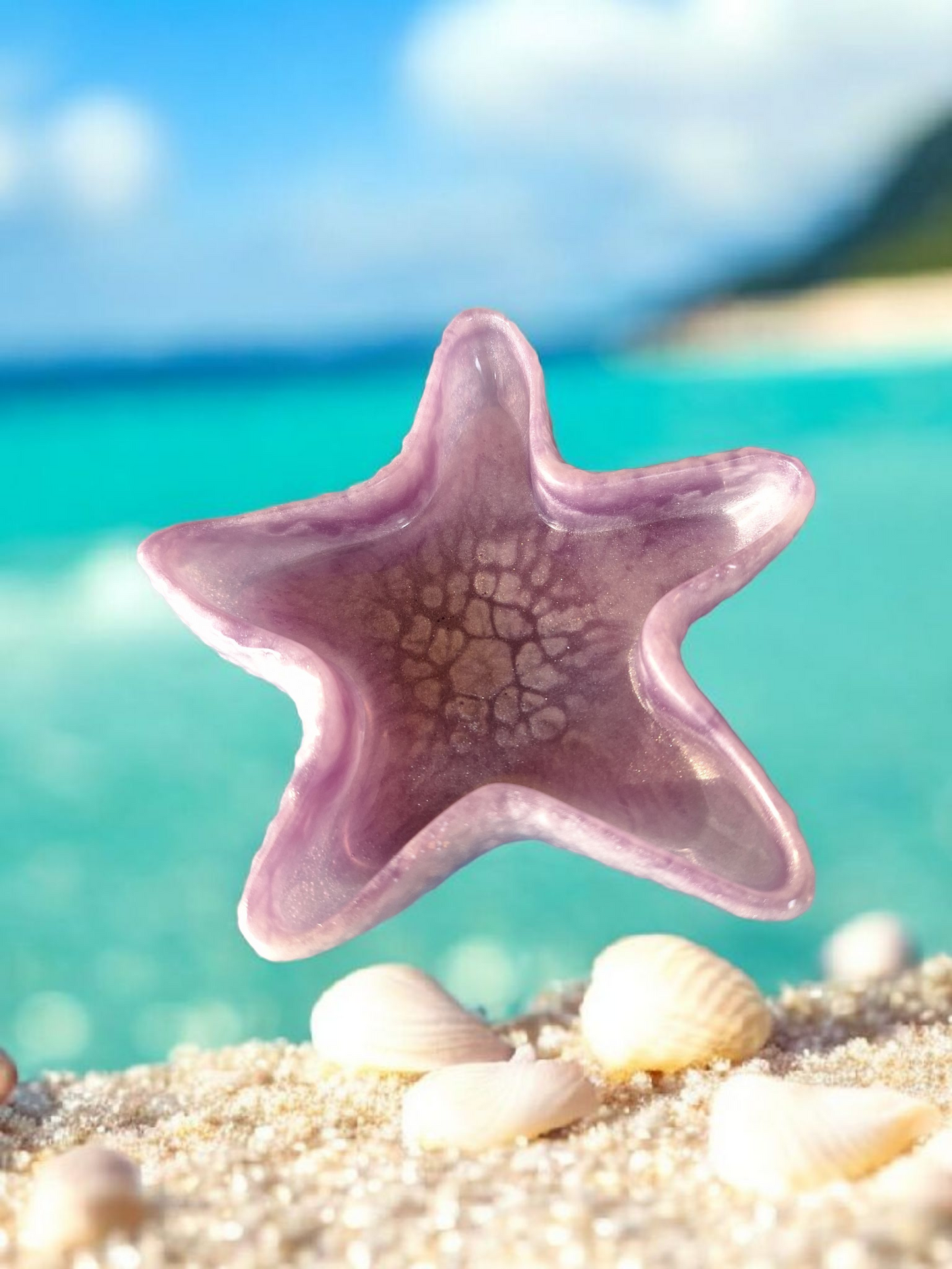 Vide Poche Résine Époxy Violet Pâle pour Bijoux et Clés | Fait Main Étoile de Mer Lavande