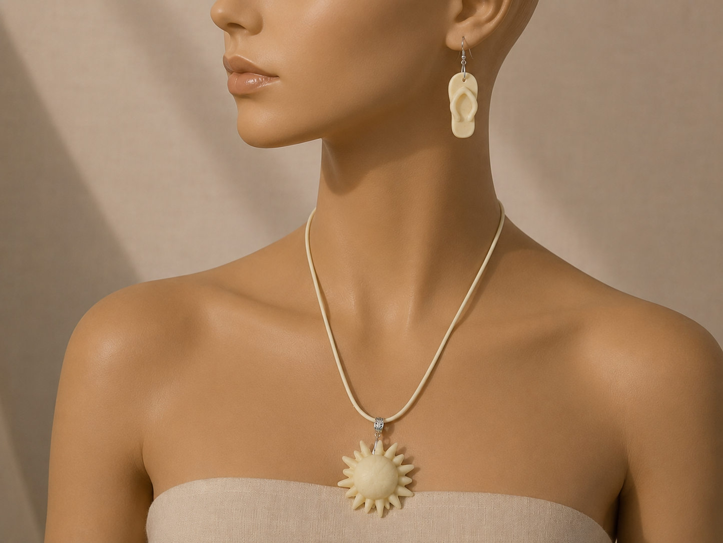 Parure Bijoux Soleil et Tongs - Collier Pendentif et Boucles d’Oreilles Assorties