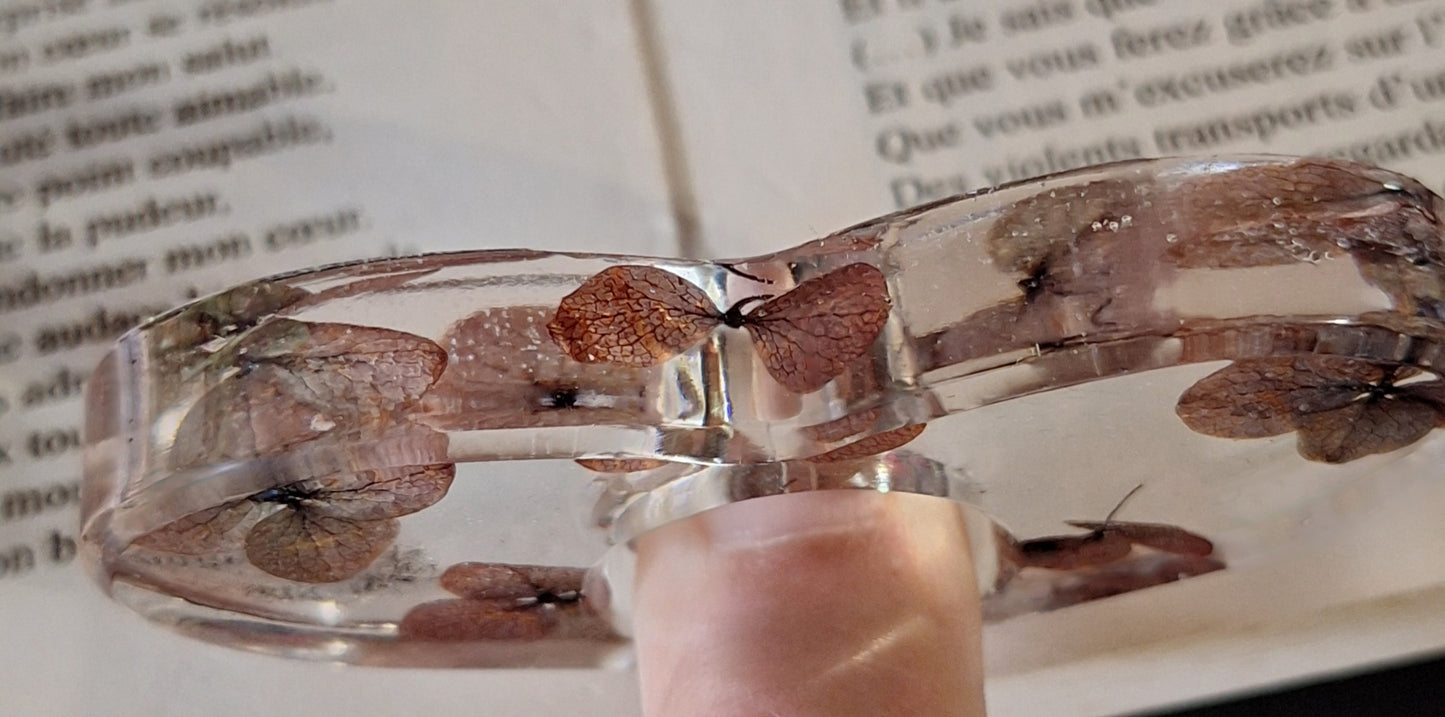 Bague de Lecture Unique en Résine et Fleurs d'Hortensia Séchées