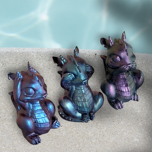 Trio de Petits Dragons « Les 3 Sages » – Résine Époxy Effet Métallisé