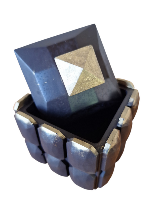Boîte Décorative Artisanale - Aquarésine Noire & Mica Doré