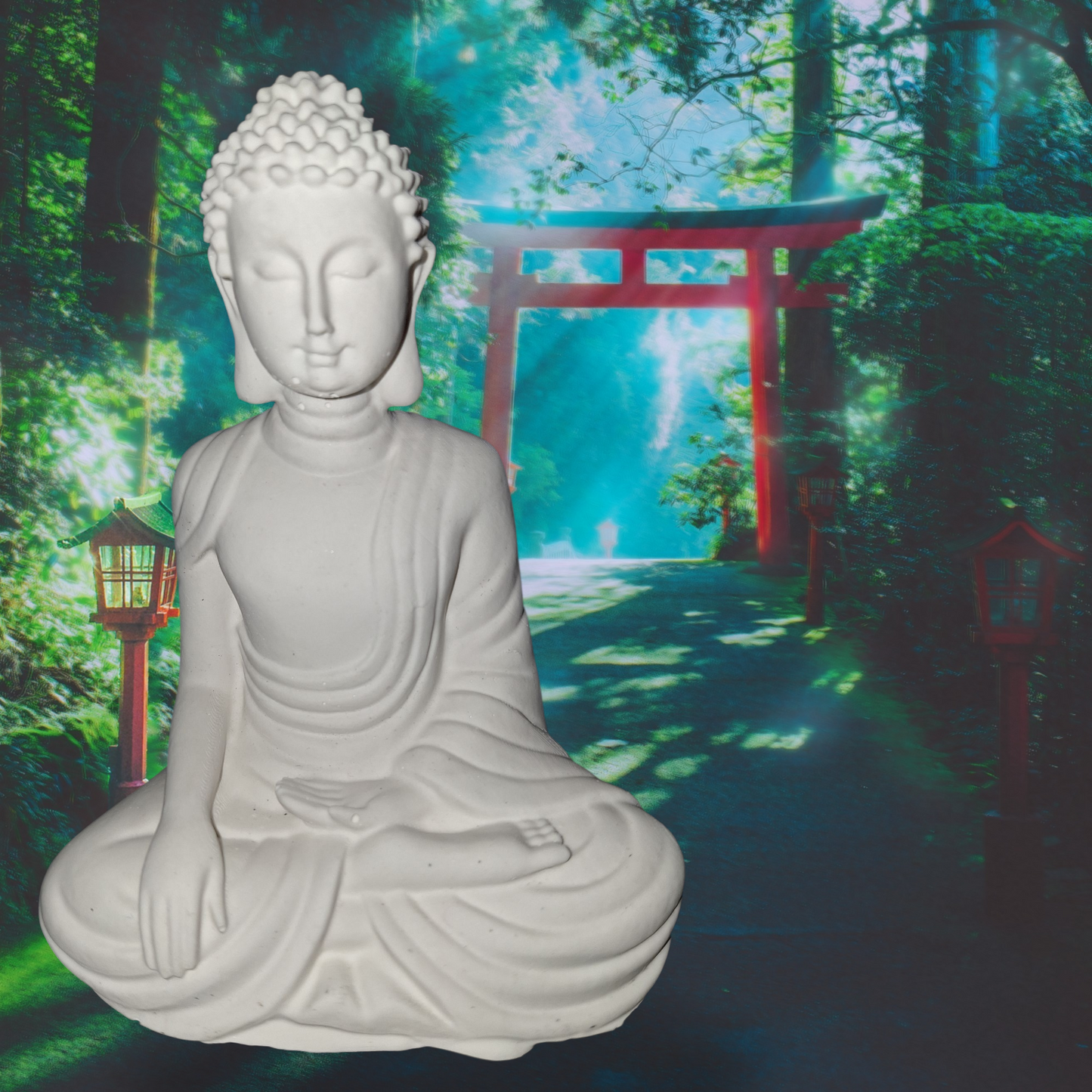 Bouddha Gautama Assis Blanc Mat - Sculpture Artisanale en Résine Éco-Responsable