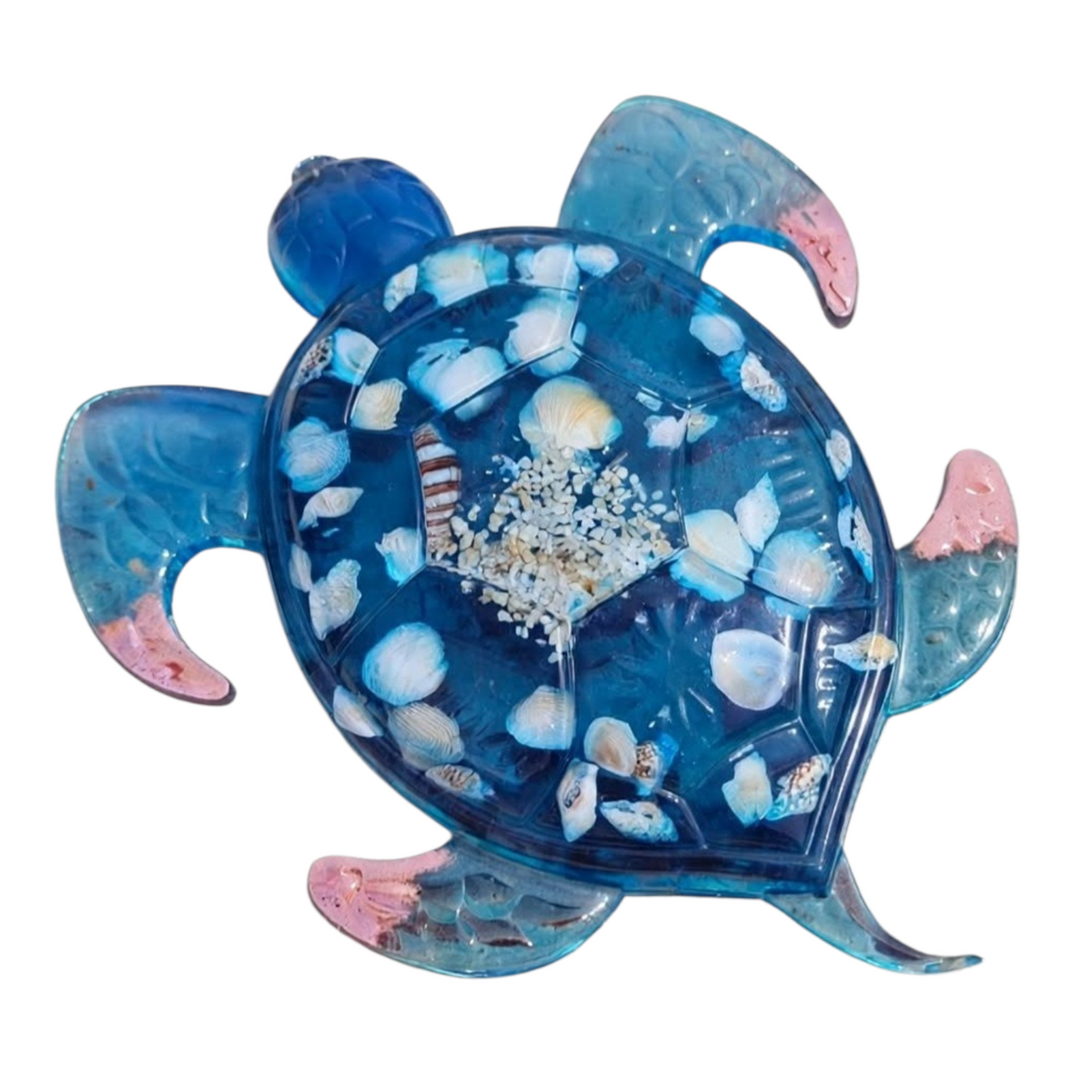 Décoration Tortue Marine en Résine - Sculpture Océan Bleu et Coquillages
