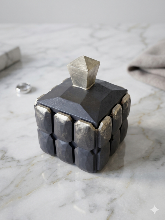 Boîte Décorative Artisanale - Aquarésine Noire & Mica Doré