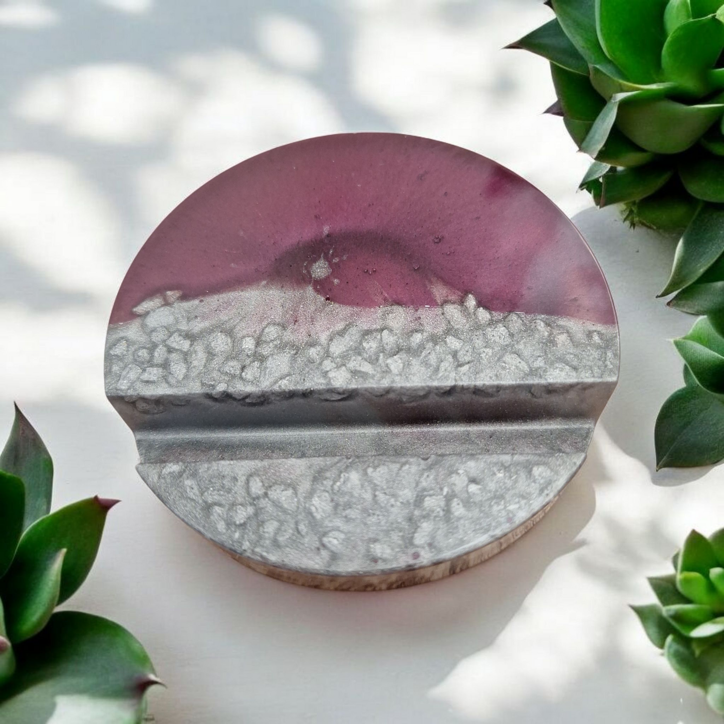 Support de téléphone ou tablette en résine époxy mauve et argent – Élégant et fait main