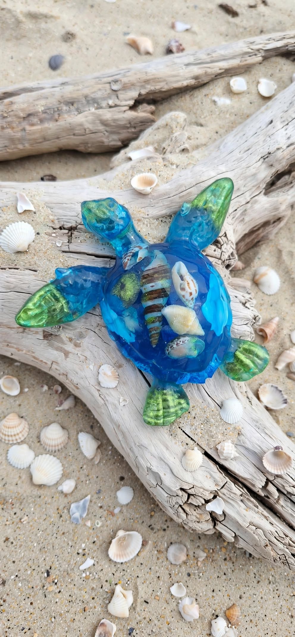 Tortue de Mer en Résine & Coquillages Artisanale (Statuette ou Magnet)