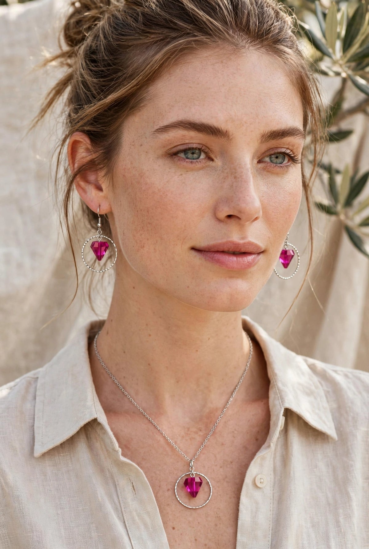 Parure Diamant Résine - Collier et Boucles d'Oreilles | Fuchsia & Sable Doré