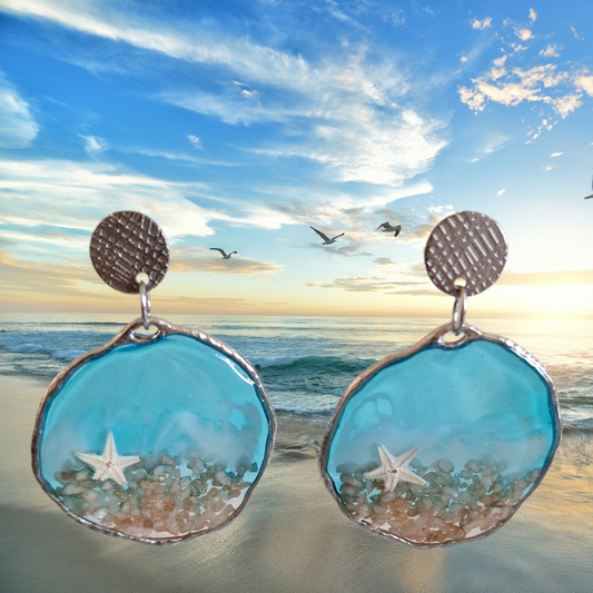 🌊Boucles d’Oreilles "Évasion Marine" – Résine Époxy & Étoiles de Mer