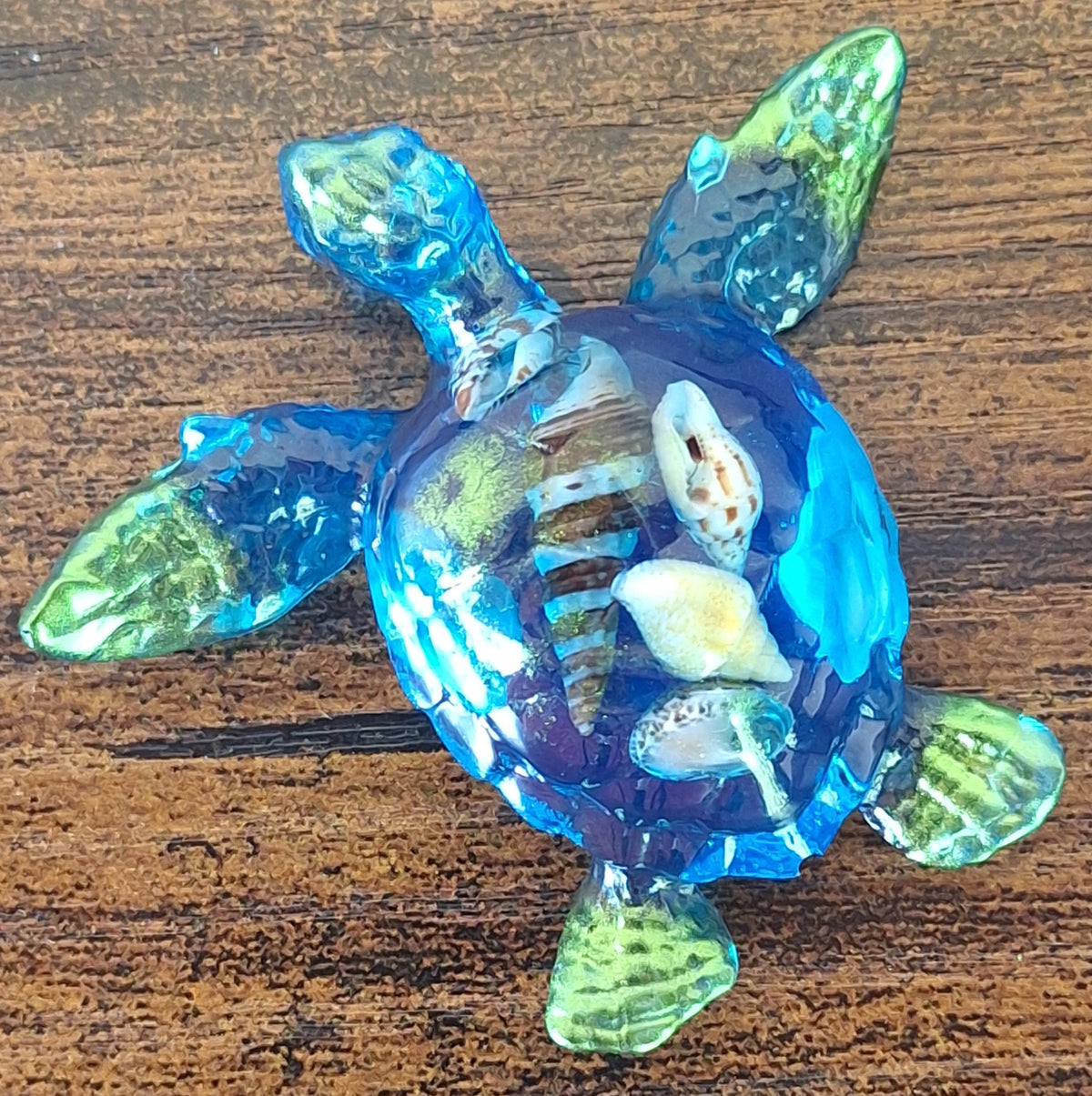 Tortue de Mer en Résine & Coquillages Artisanale (Statuette ou Magnet)