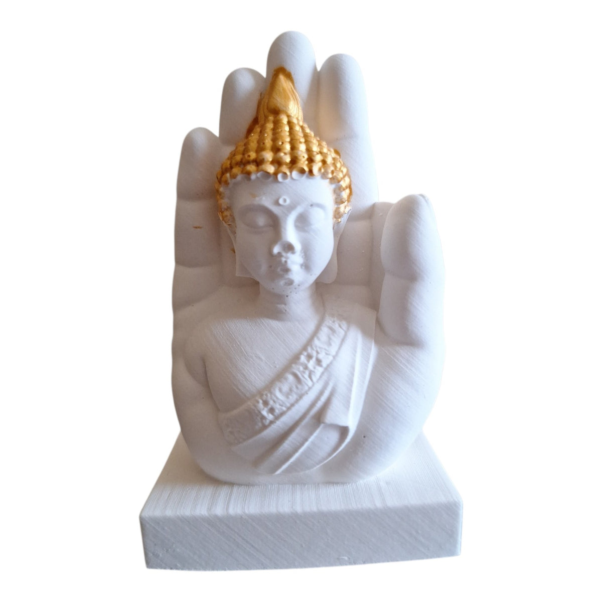 Statue Bouddha en Résine Naturelle et Or dans la Main Protectrice– Décoration Zen & Feng Shui